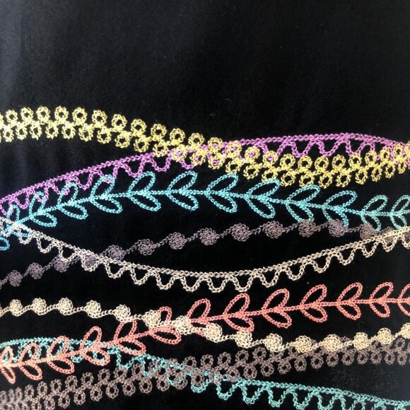 Long Line Size Small Black Multicolor Embroidered Tunic Top Asymmetrical Bell Sl - Picture 3 of 12